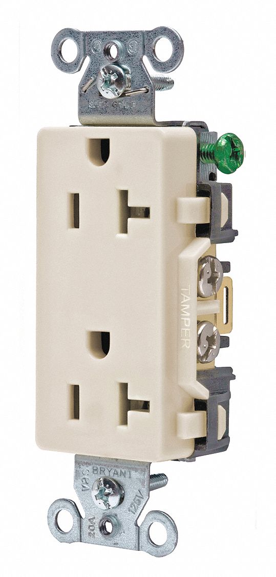 RECEPTACLE, DECORATOR DUPLEX, LIGHT ALMOND, 5-20R, 20 A, 125V AC, 2 POLE/3 WIRE