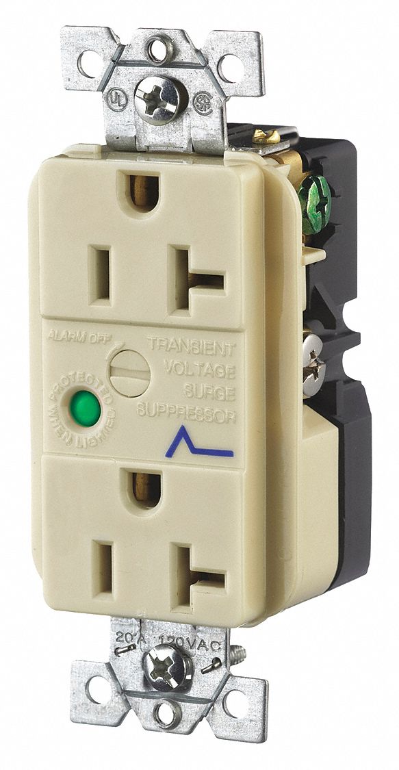RECEPTACLE, DUPLEX, IVORY, 5-20R, 20 A, 125V AC, 2 POLE/3 WIRE, SCREW TERMINALS