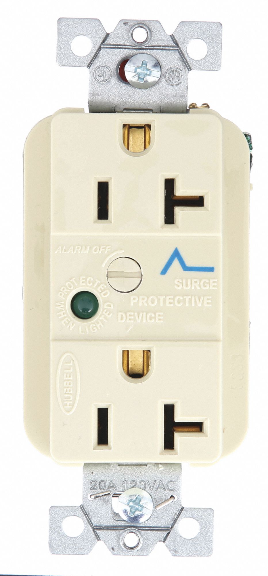 Receptacle: Duplex, Ivory, 5-20R, 20 A, 125V AC, 2 Pole / 3 Wire, Screw Terminals, Gen Use