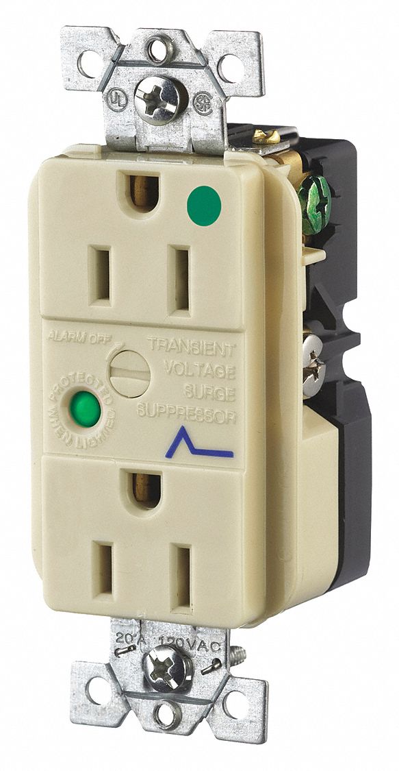 Receptacle: Duplex, 5-15R, 15 A, 125V AC, Ivory, 2 Pole / 3 Wire Poles & Wires, Gen Purpose