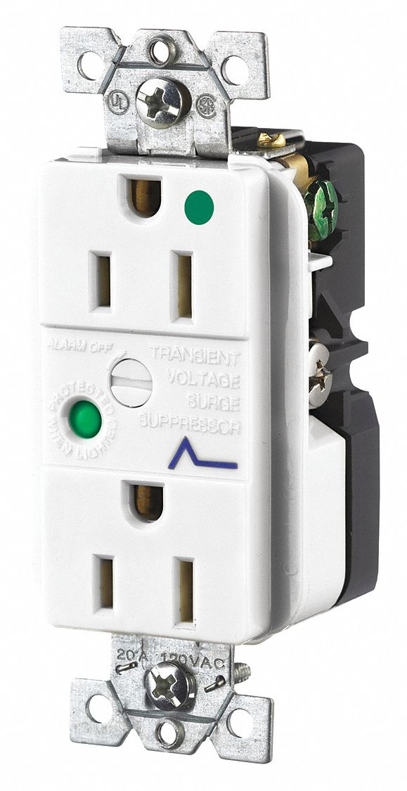 Receptacle: Duplex, 5-15R, 15 A, 125V AC, White, 2 Pole / 3 Wire Poles & Wires, Gen Purpose
