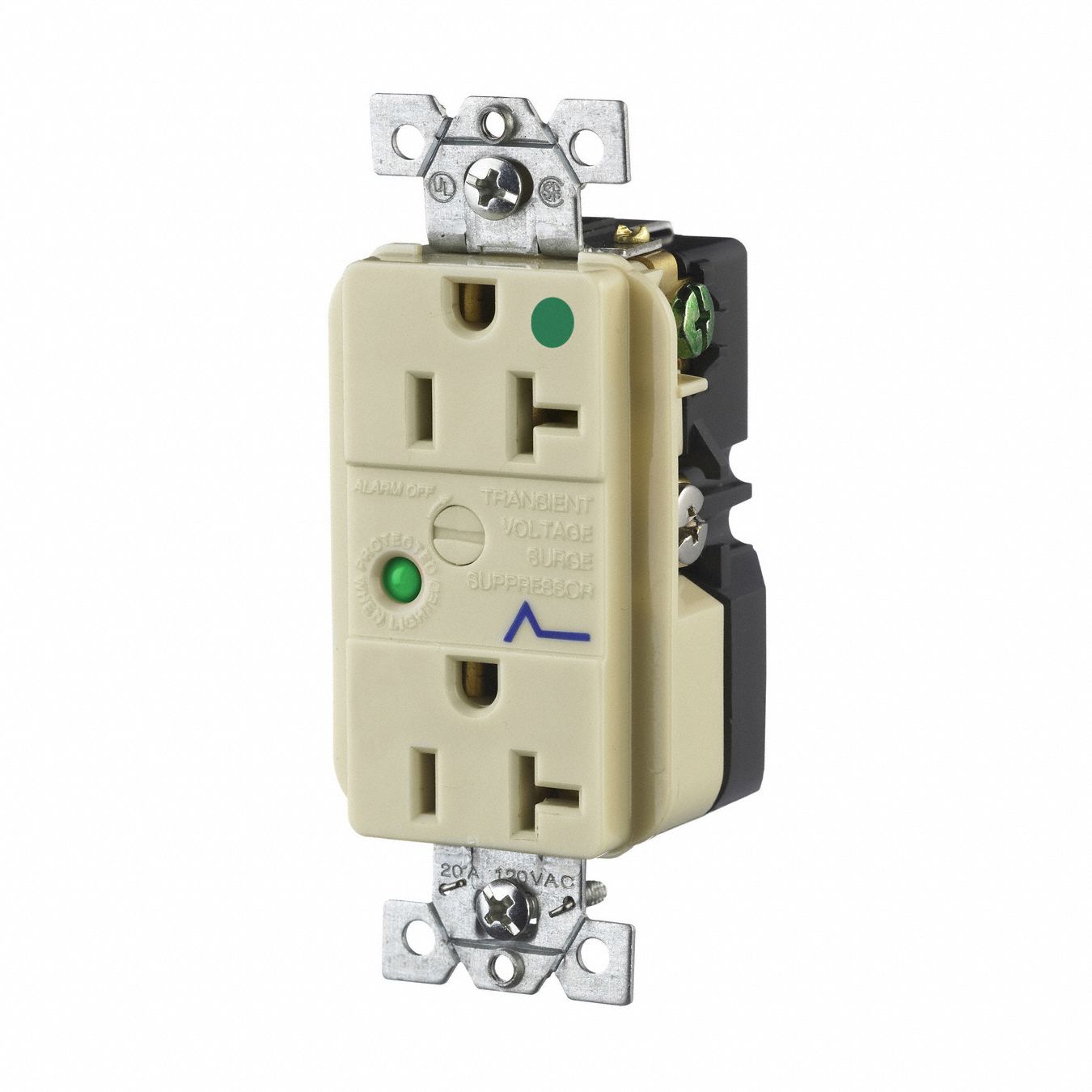 Receptacle: Duplex, 5-20R, 20 A, 125V AC, Ivory, 2 Pole / 3 Wire Poles & Wires, Gen Purpose