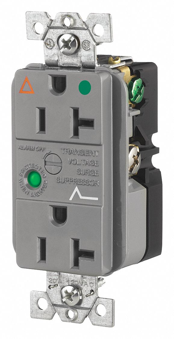 Receptacle: Duplex, 5-20R, 20 A, 125V AC, Gray, 2 Pole / 3 Wire Poles & Wires, Hospital Grade
