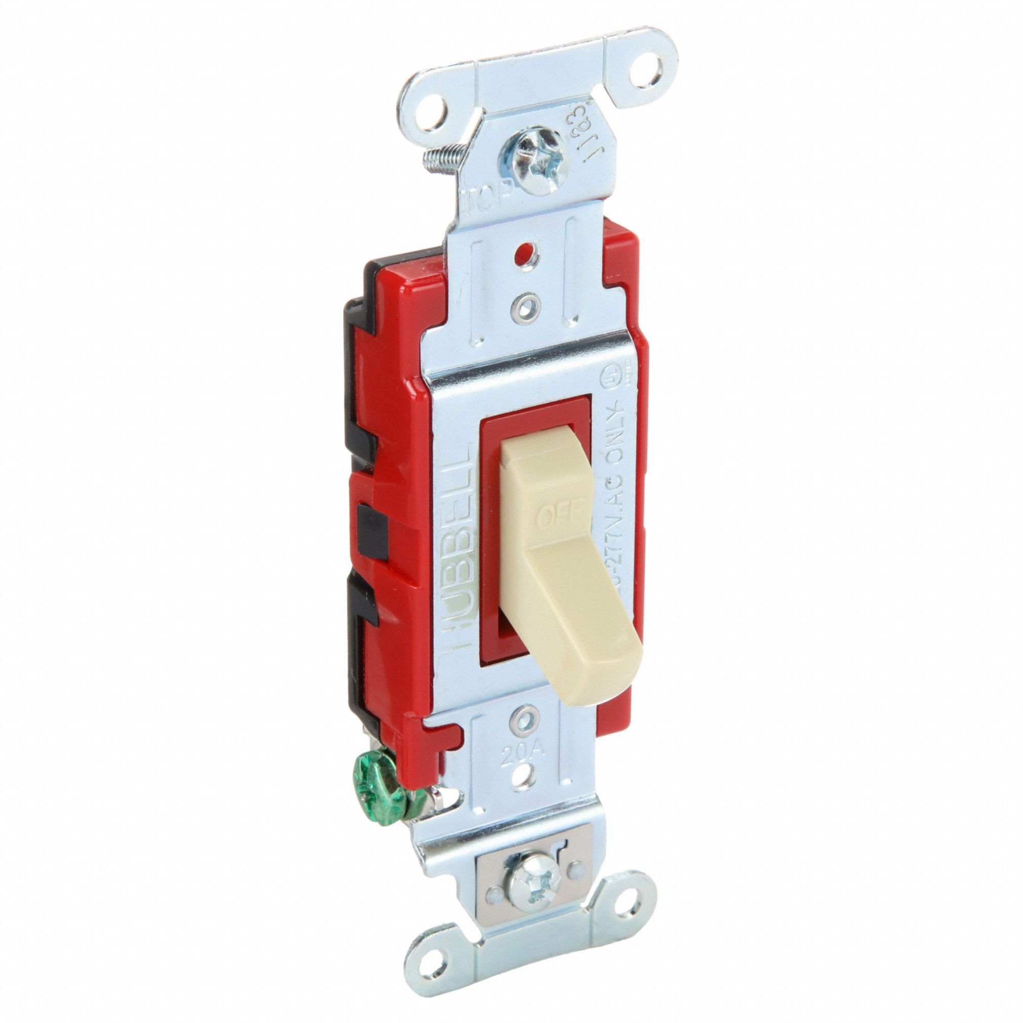 Wall Switch: Toggle Switch, Single Pole, Ivory, 20 A, 120/277V AC, Screw Terminals