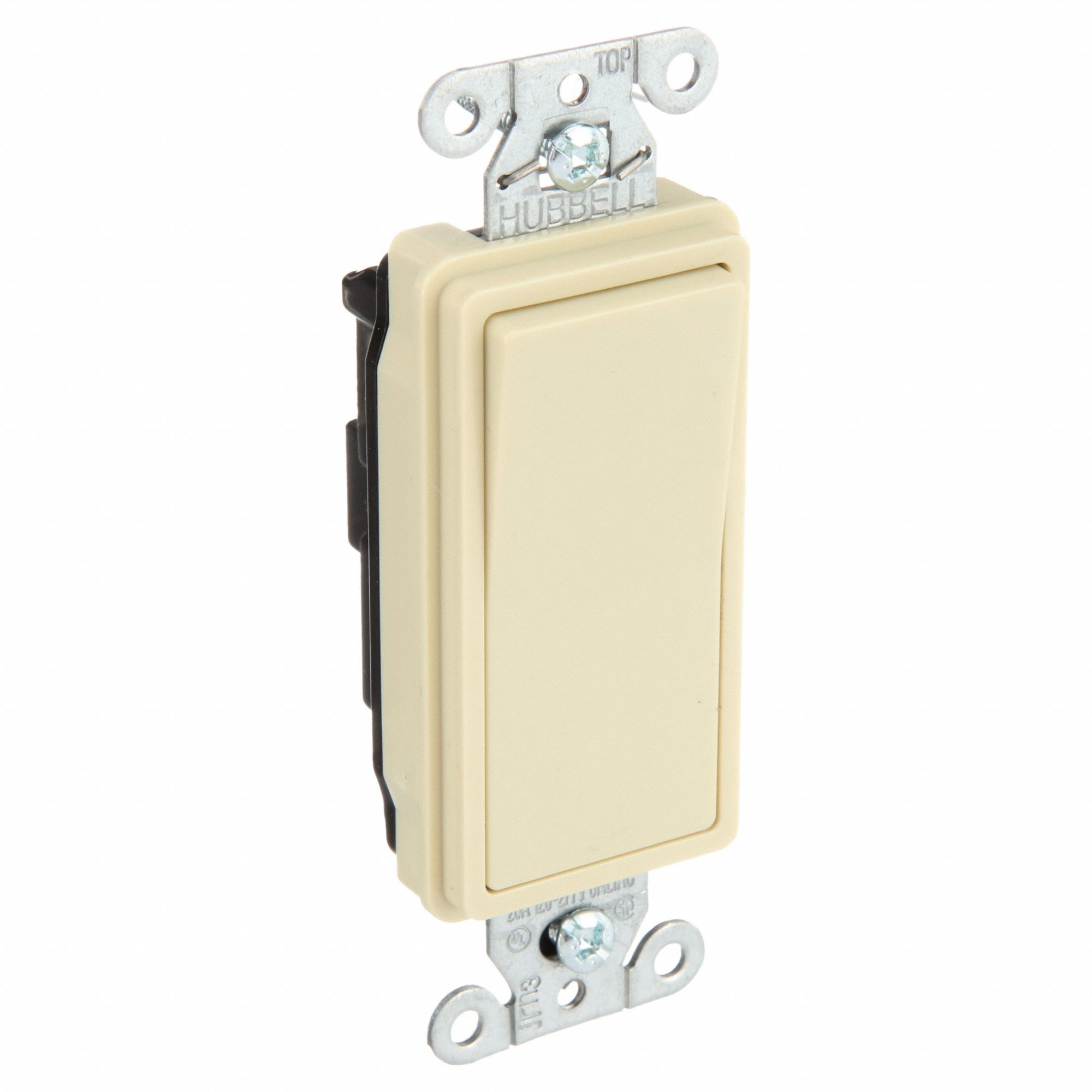 Wall Switch: Rocker Switch, Single Pole, Ivory, 20 A, 120/277V AC, Screw Terminals