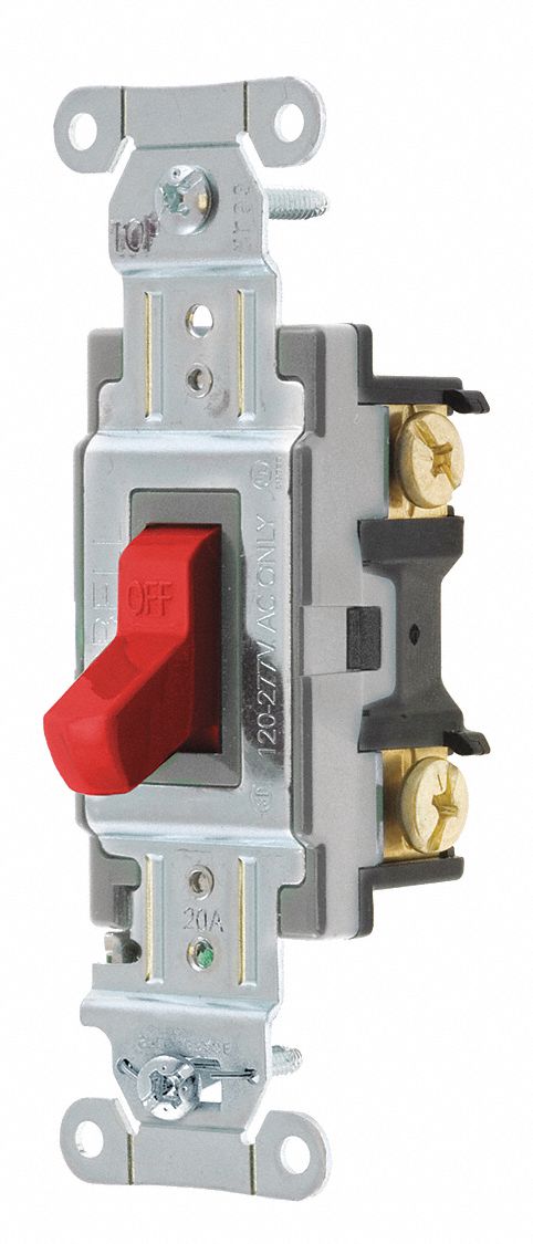 Wall Switch, 20A, Red, Toggle, 120/277VAC