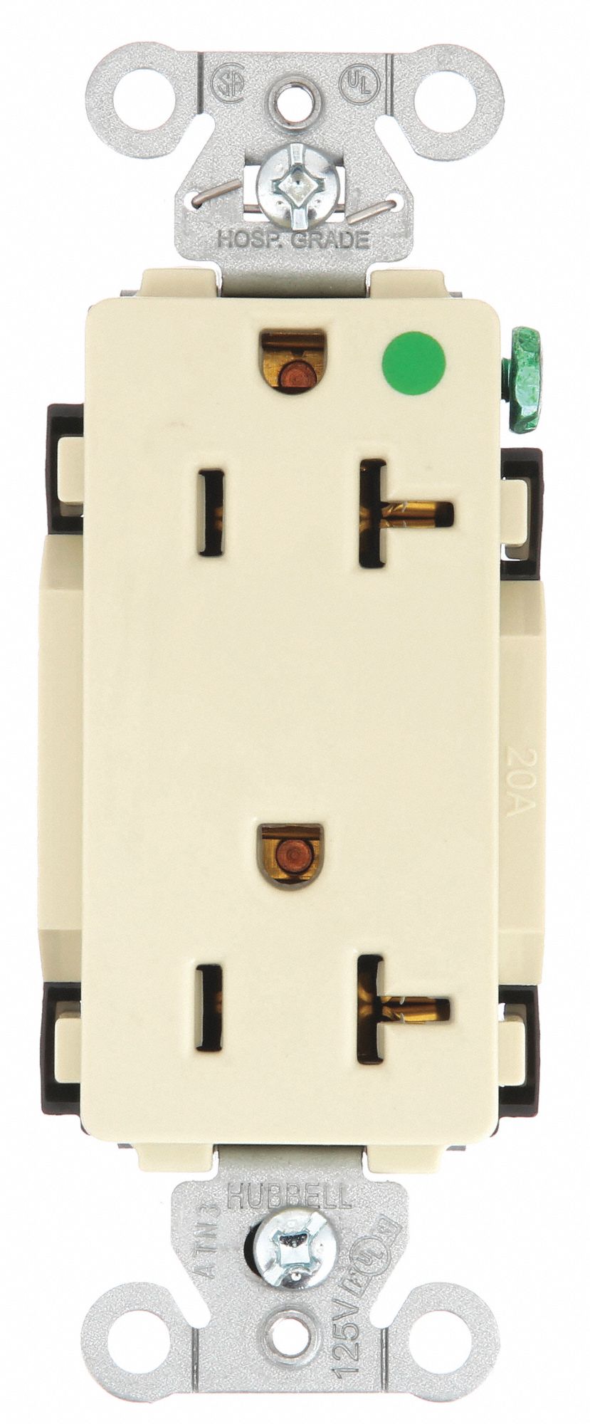 RÉCIPIENT, DÉCORATEUR DE PRISE DOUBLE, 3 FILS, NYLON, 125 V CA, COURANT NOMINAL 20 A, 5-20R, 10 AWG, IVOIRE