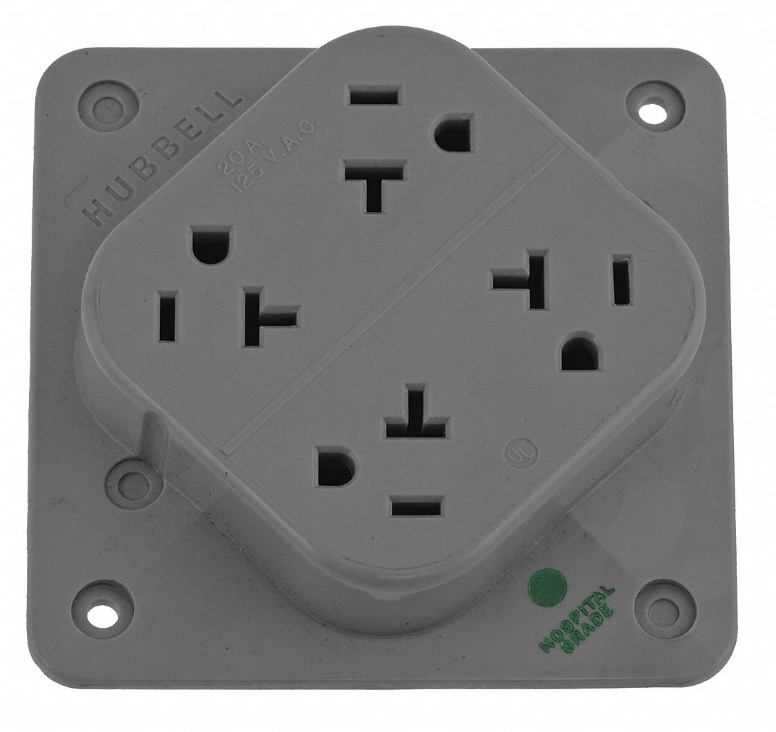 HUBBELL WIRING DEVICEKELLEMS 20 A, Hospital Grade, Isolated Ground