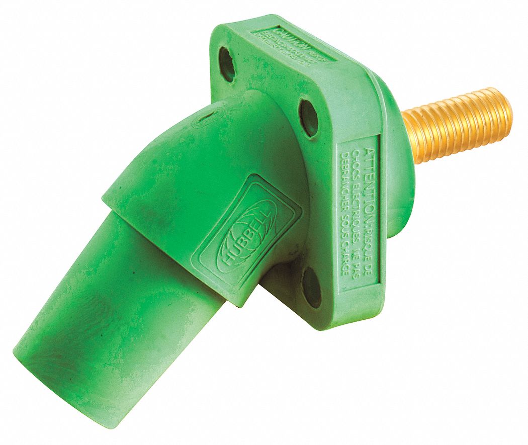 Angled Receptacle: For Male Plugs, 400 A, Angled, Green, Square, Through Hole Mounting