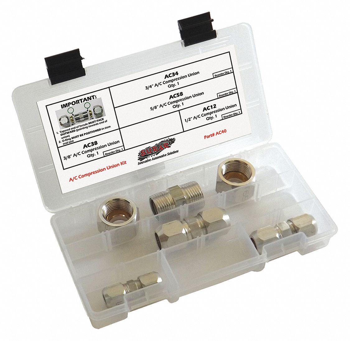 COMPRESSION FITTING KIT, A/C COMPRESSION UNION KIT, AC40, SAE, 4 PIECE