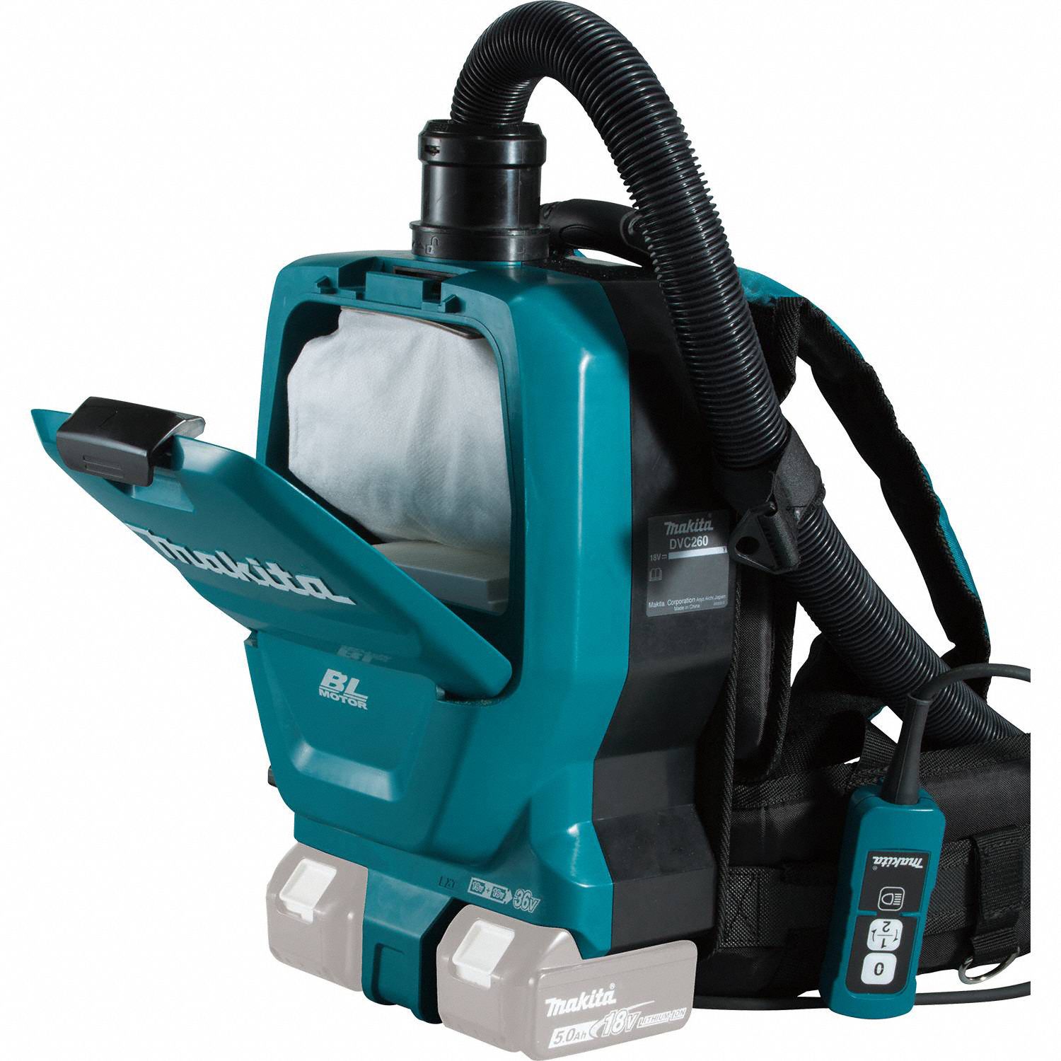 MAKITA Cordless Backpack Vacuum, 53 cfm, HEPA Vacuum Filtration Type, 1