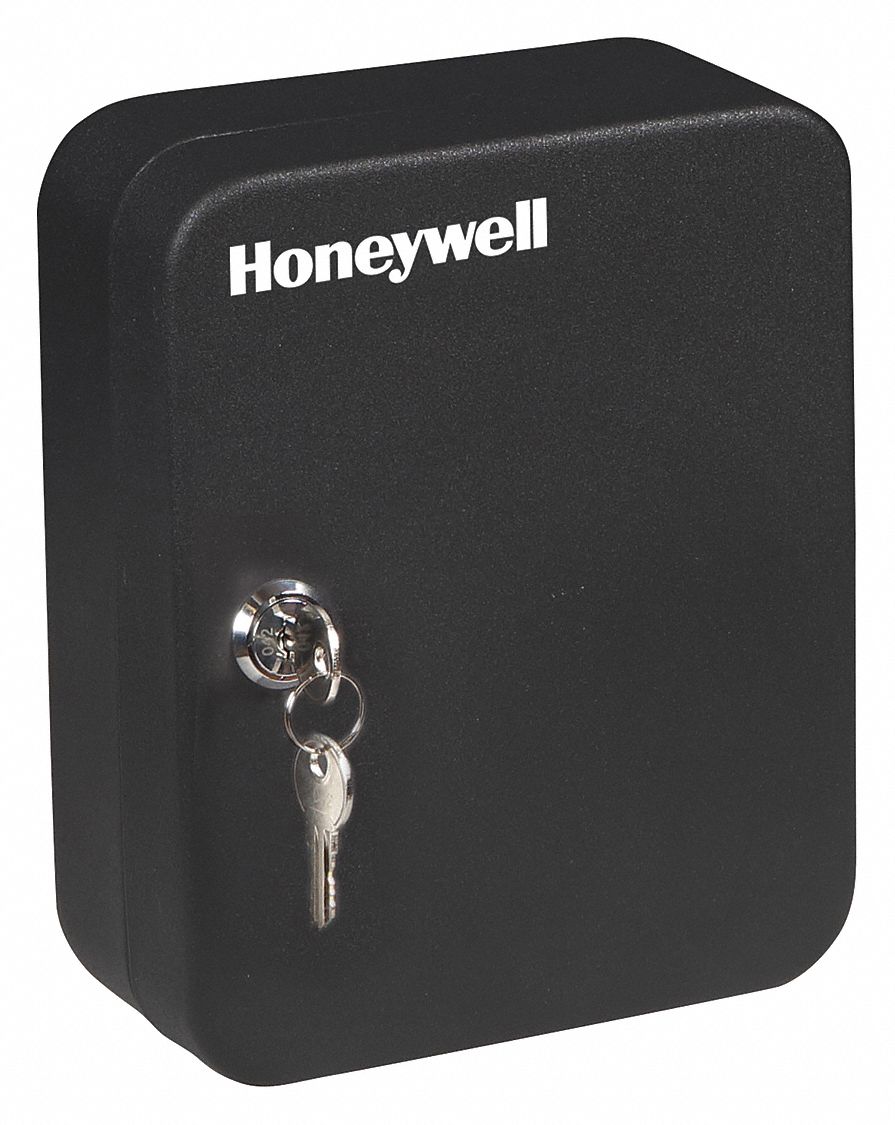 KEY CABINET, 24 KEY CAPACITY, SINGLE KEY LOCK, STEEL, BLACK, 7 3/4 IN H, 6¼ IN W, 2 7/8 IN D