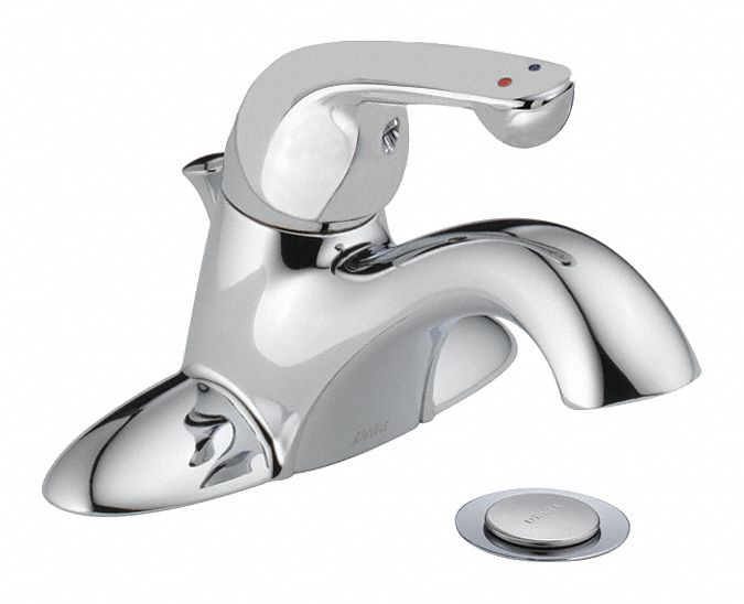 Low Arc Bathroom Faucet: Delta, Delta Commercial, Chrome Finish, 1.2 gpm Flow Rate
