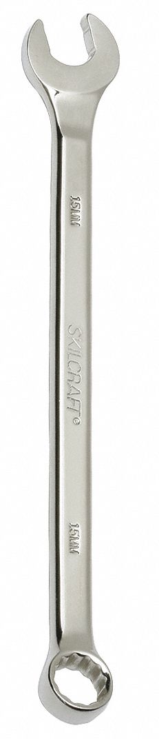 Combination Wrench: Alloy Steel, Chrome, 15 mm Head Size, 7 1/4 in Overall Lg, Offset
