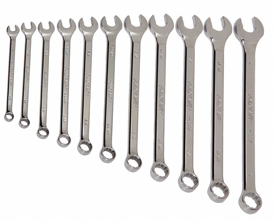 ABILITY ONE, Alloy Steel, Chrome, Combination Wrench Set 52HT905120