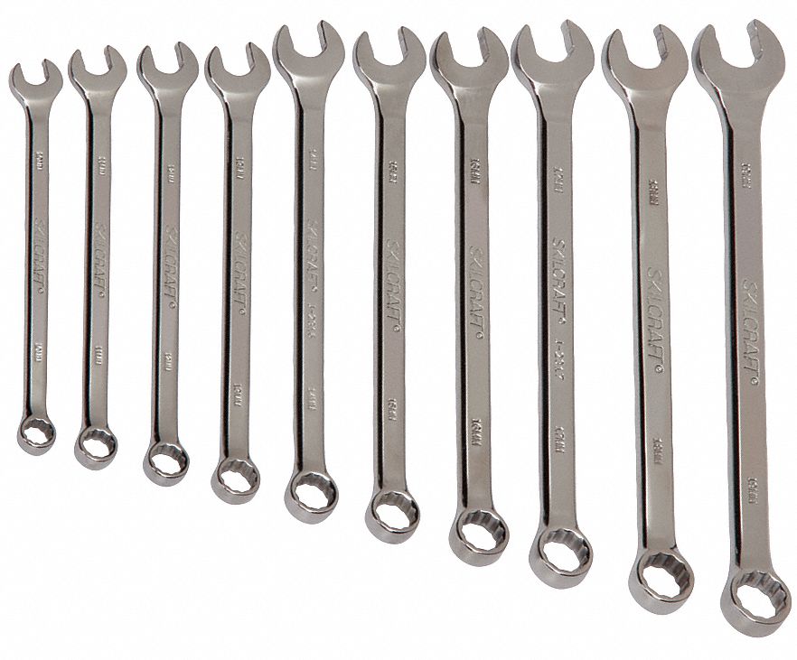 COMBINATION WRENCH SET, ALLOY STEEL, CHROME, 11 TOOLS, 7.5 °  HEAD OFFSET ANGLE, OFFSET