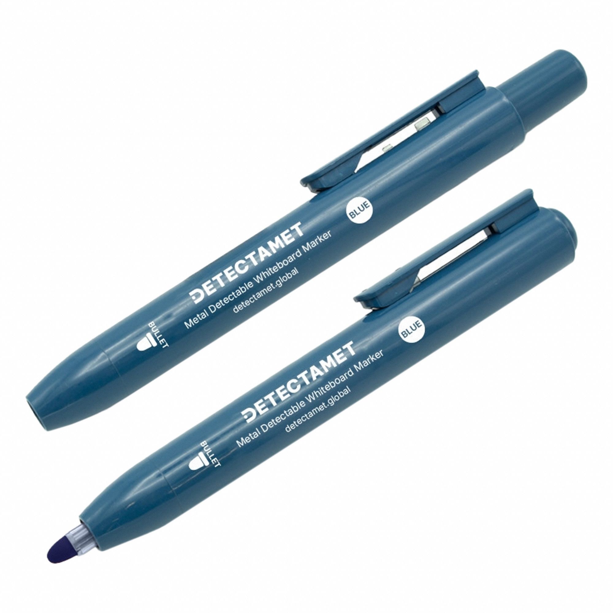 Dry Erase Marker Set: Retractable, Bullet, Blue, Std, Metal Detectable, 10 PK
