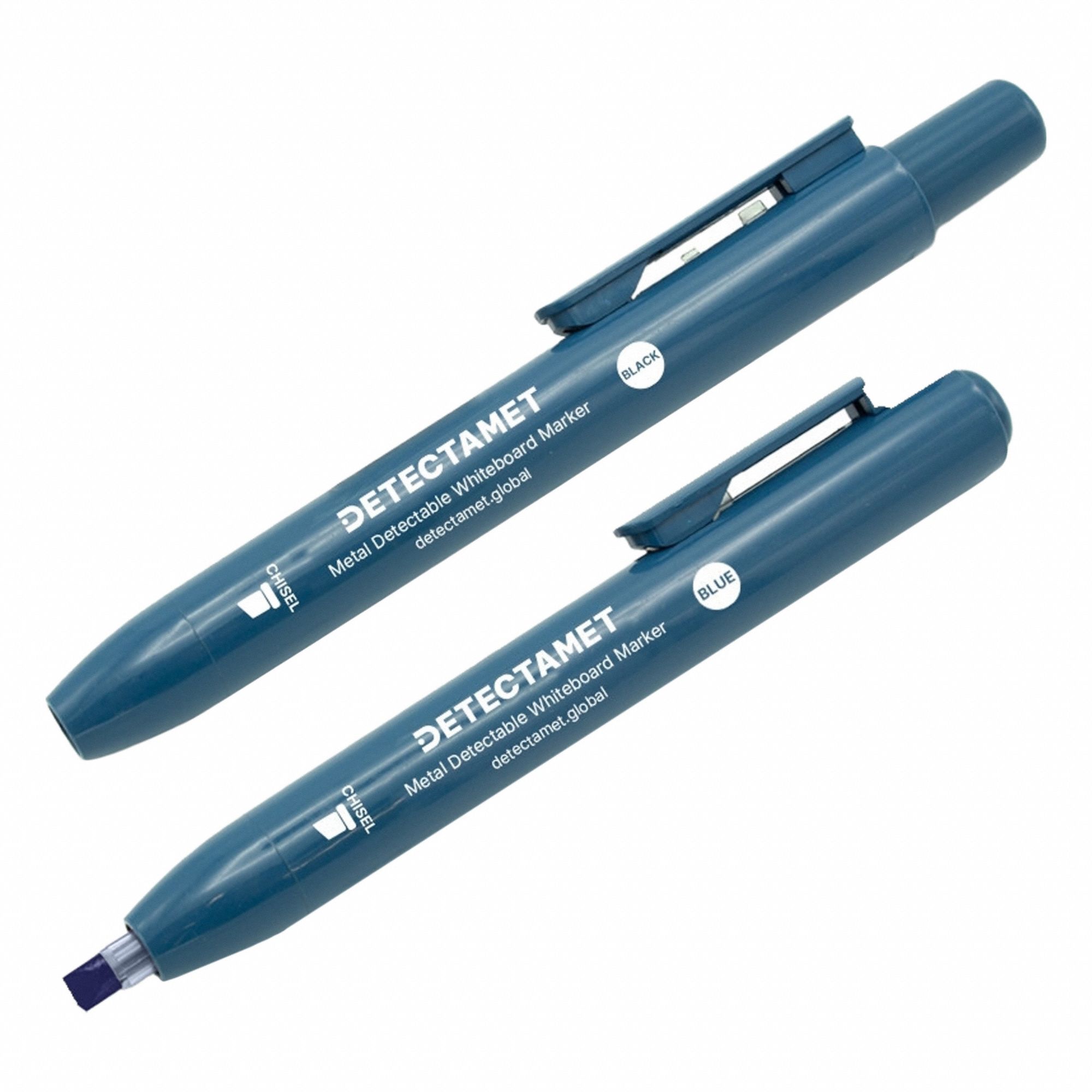 Dry Erase Marker Set: Retractable, Chisel, Blue, Std, Metal Detectable, 10 PK