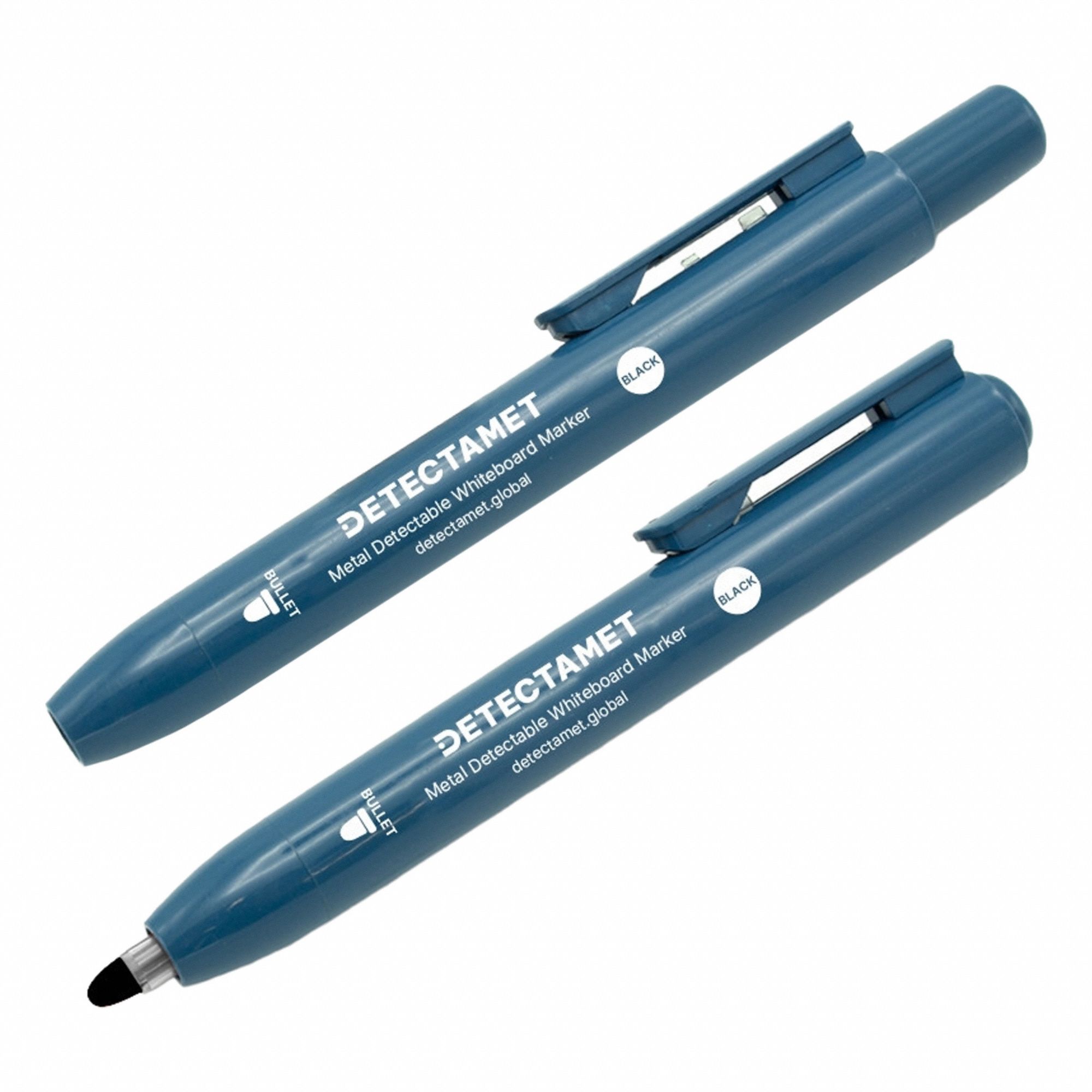 Dry Erase Marker Set: Retractable, Bullet, Black, Std, Metal Detectable, 10 PK