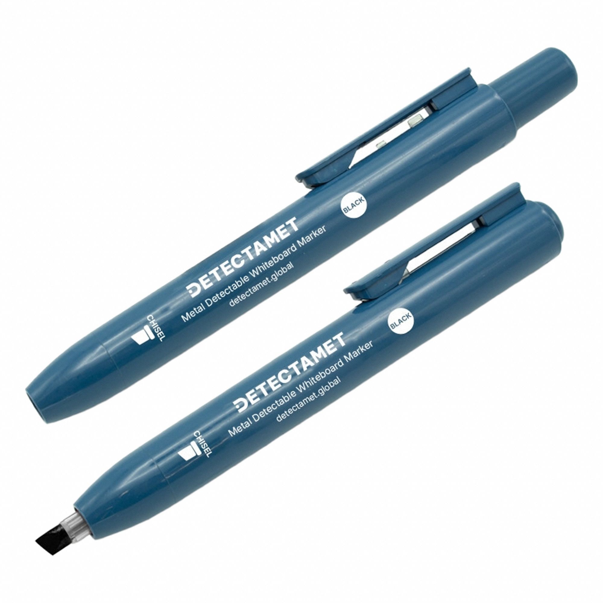 Dry Erase Marker Set: Retractable, Chisel, Black, Std, Metal Detectable, 10 PK