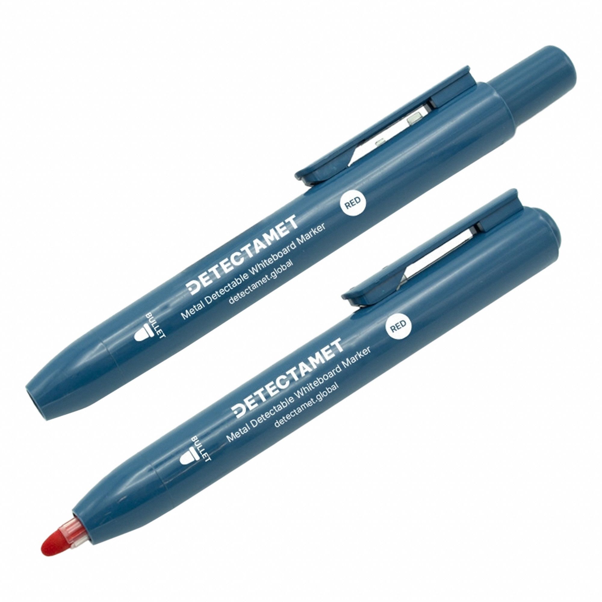 Dry Erase Marker Set: Retractable, Bullet, Red, Std, Metal Detectable, 10 PK