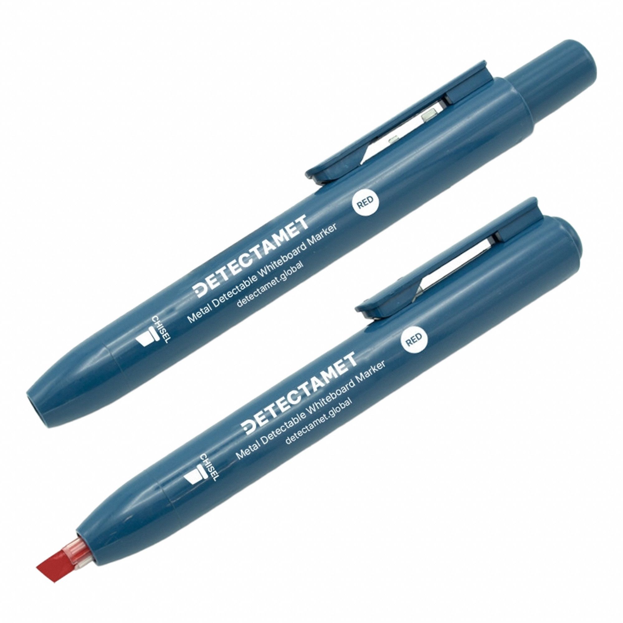Dry Erase Marker Set: Retractable, Chisel, Red, Std, Metal Detectable, 10 PK