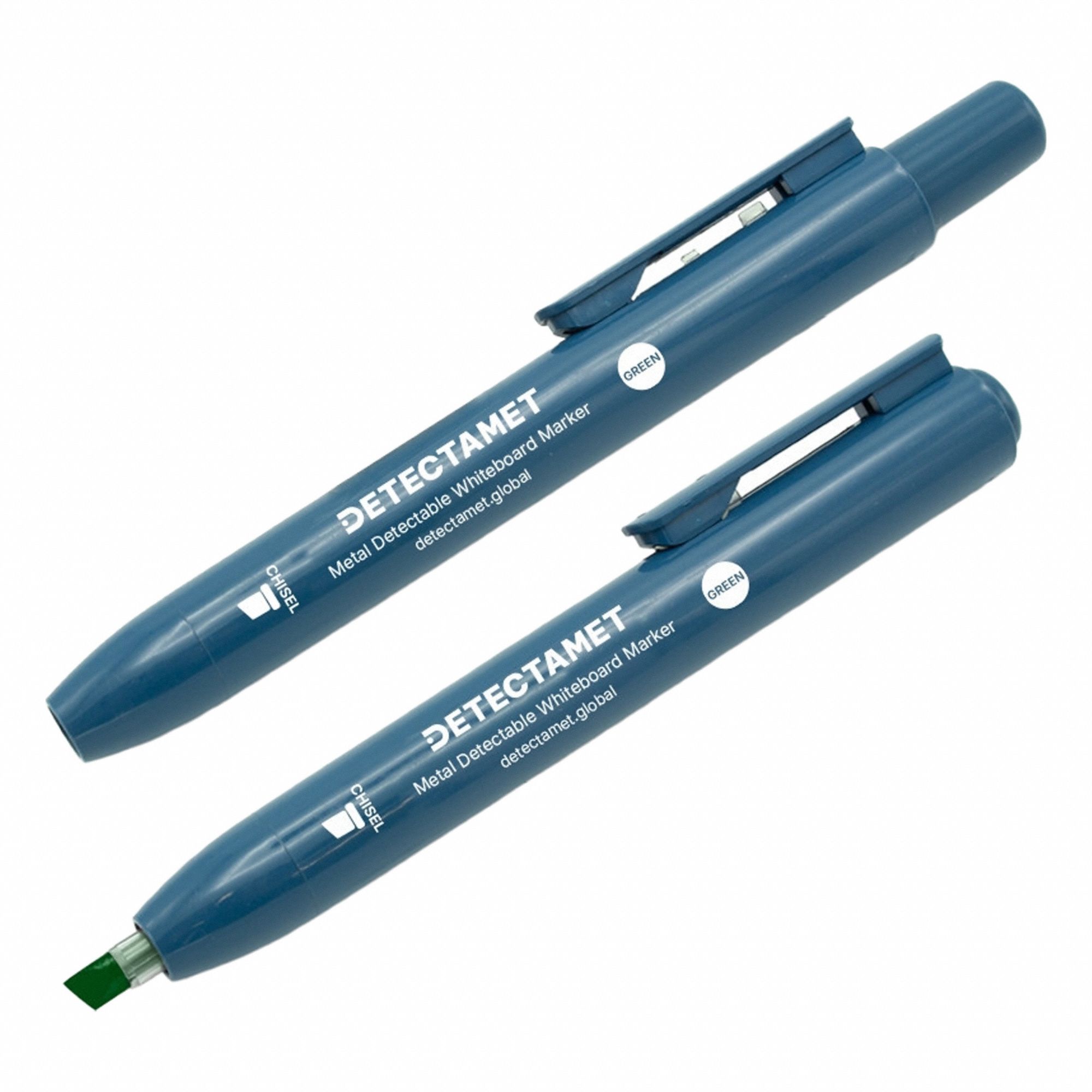 Dry Erase Marker Set: Retractable, Chisel, Green, Std, Metal Detectable, 10 PK