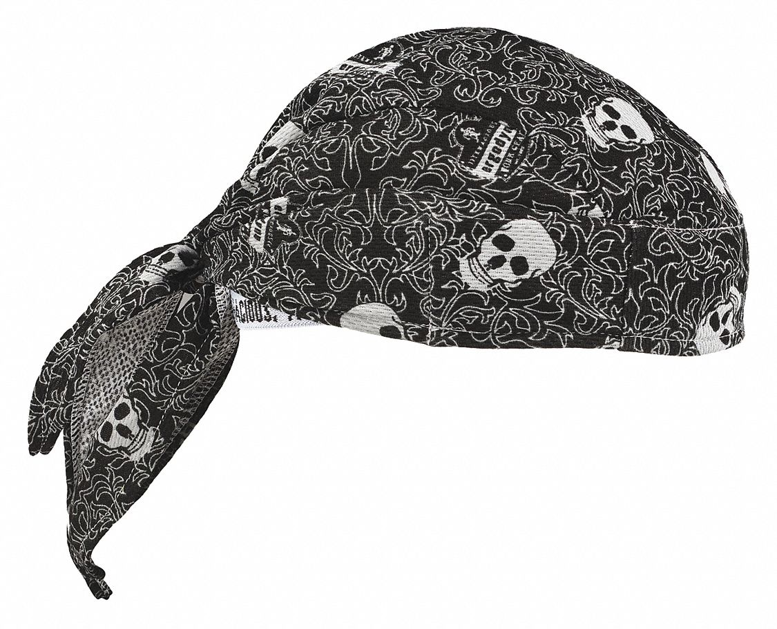 CHILL-ITS BY ERGODYNE Dew Rag, Terrycloth, Black/White, Universal,1 EA