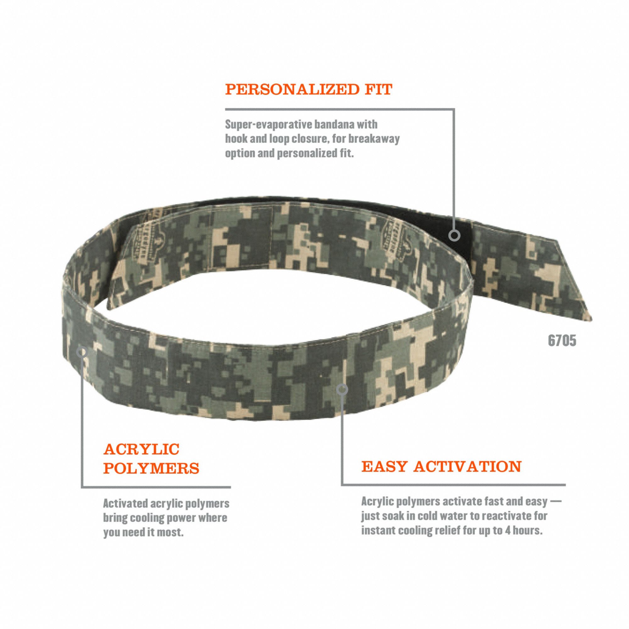 Chill Its By Ergodyne Evaporative Cooling Bandana Camouflage Universal Head Band Cooling