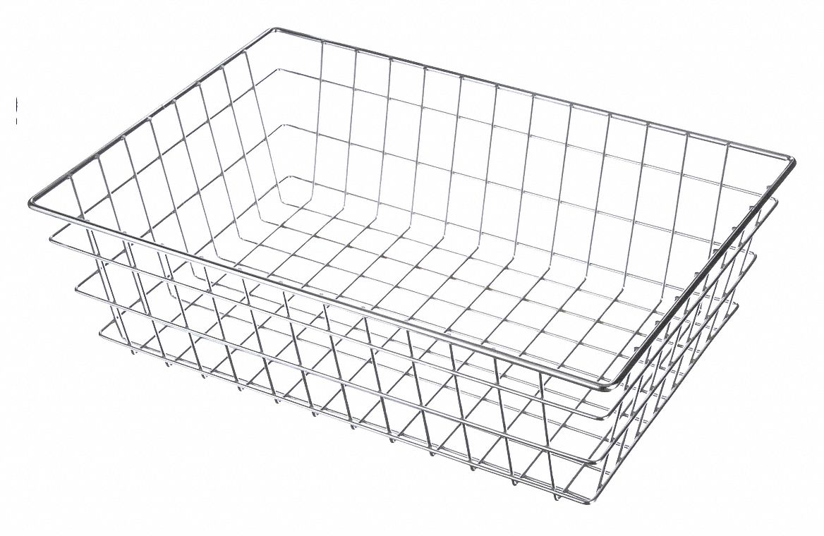 STORAGE BASKET, STEEL, CHROME-PLATED, SILVER, 16 IN OVERALL W