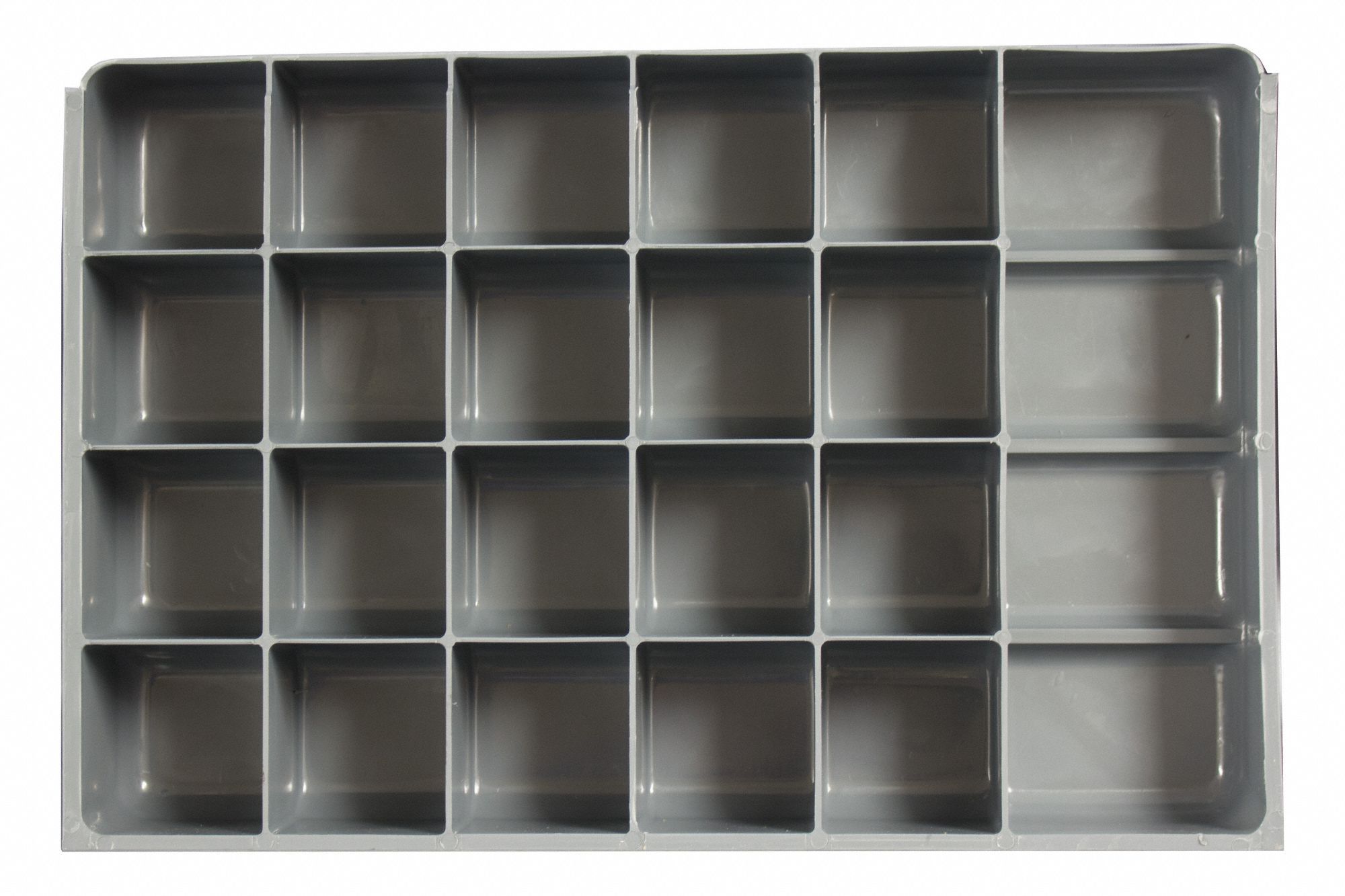 COMPARTMENT DRAWER INSERT, 13⅜ IN X 9¼ IN X 2 IN, 21 COMPARTMENTS, GREY