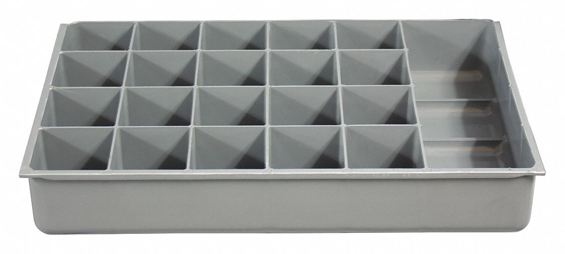 COMPARTMENT DRAWER INSERT, 18 IN X 12 IN X 3 IN, 21 COMPARTMENTS, GREY