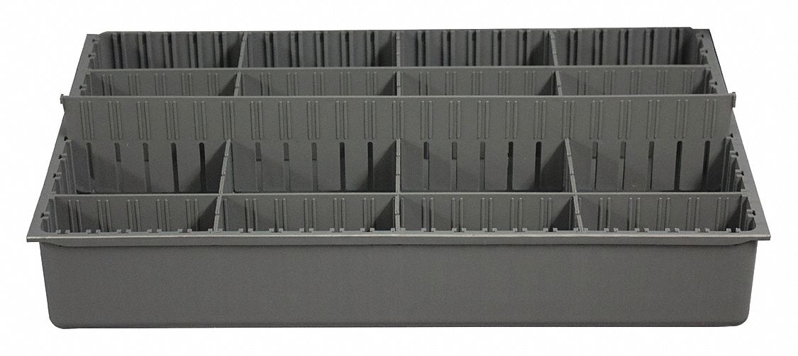 DRAWER INSERT,1 TO 16 COMPARTMENTS,GRAY