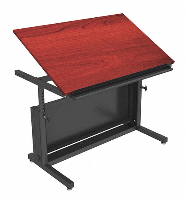 Slanted Art Table: 48 in Wd, 30 in Dp, 36 in, Black, Cherry, 3/4 in Top Thick