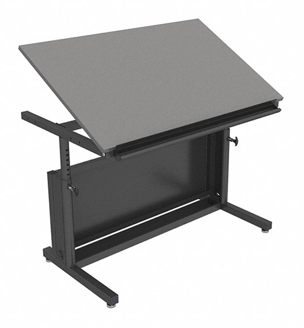 Slanted Art Table: 48 in Wd, 30 in Dp, 36 in, Gray, Gray, 3/4 in Top Thick