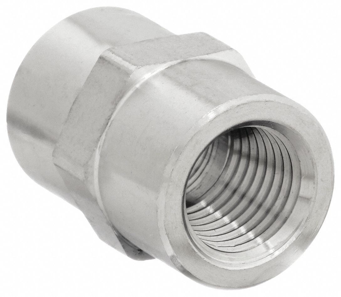 Hydraulic Hose Adapter: 1/8 in x 1/8 in Fitting Size, Female x Female, NPTF x NPTF, Rigid, Straight