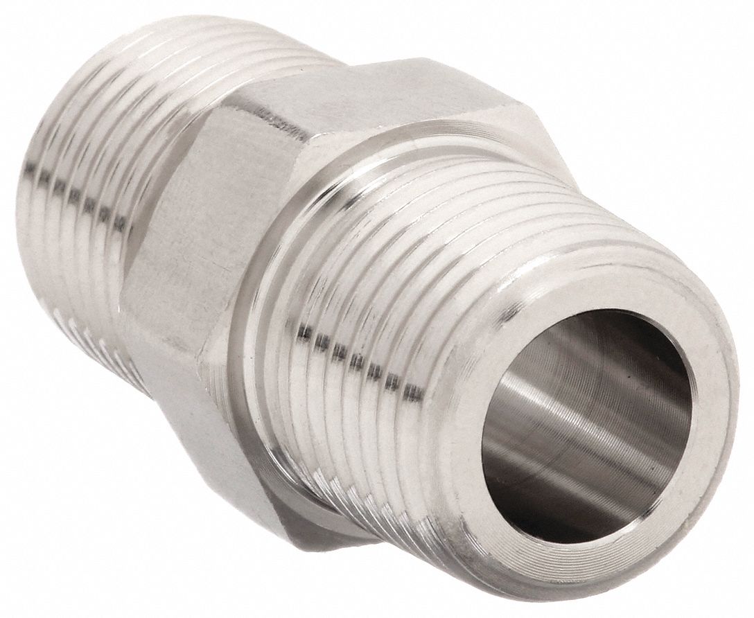 HYDRAULIC HOSE ADAPTER, ⅜ X ⅜ IN FITTING, MALE X MALE, NPTF X NPTF, RIGID, STRAIGHT