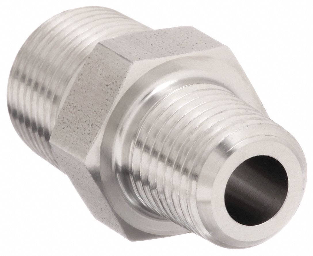 HYDRAULIC HOSE ADAPTER, ⅛ X ¼ IN FITTING, MALE X MALE, NPTF X NPTF, RIGID, STRAIGHT