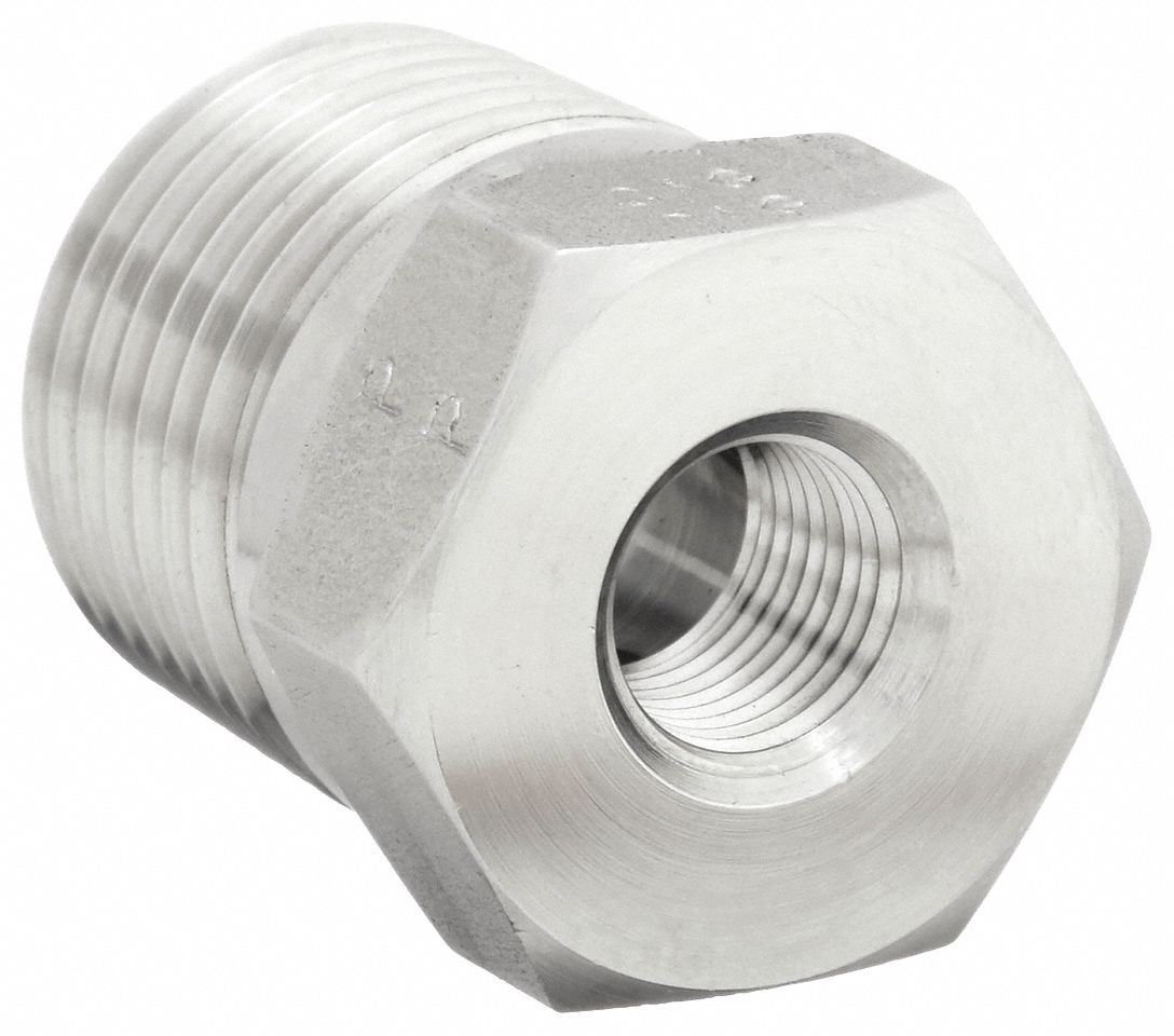 Hydraulic Hose Adapter: 1/2 in x 1/8 in Fitting Size, Female x Male, NPTF x NPTF, Rigid, Straight
