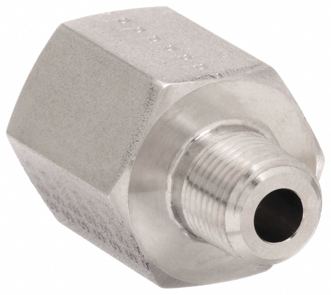 Hydraulic Hose Adapter: 1/2 in x 1 in Fitting Size, Male x Female, NPTF x NPTF, Rigid, Straight