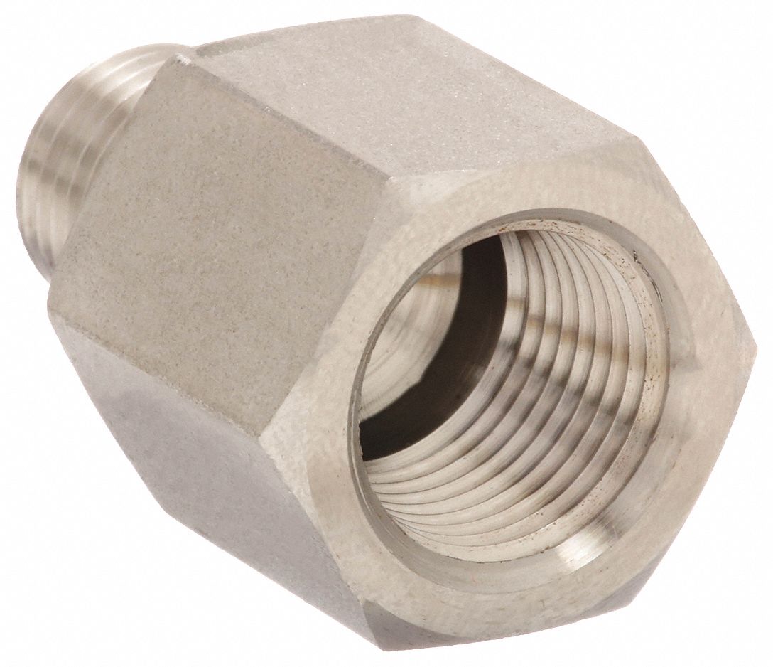 Hydraulic Hose Adapter: 1/2 in x 3/8 in Fitting Size, Male x Female, NPTF x NPTF, Rigid, Straight