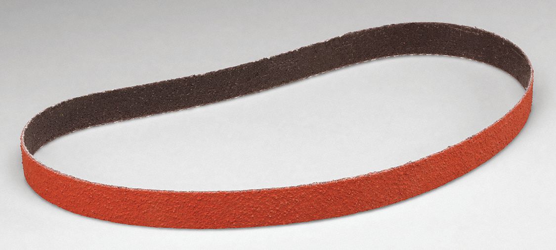 Sanding Belt: 3/4 in W x 20 1/2 in L, Ceramic, 80 Grit, YF Wt Polyester Backing, 984F