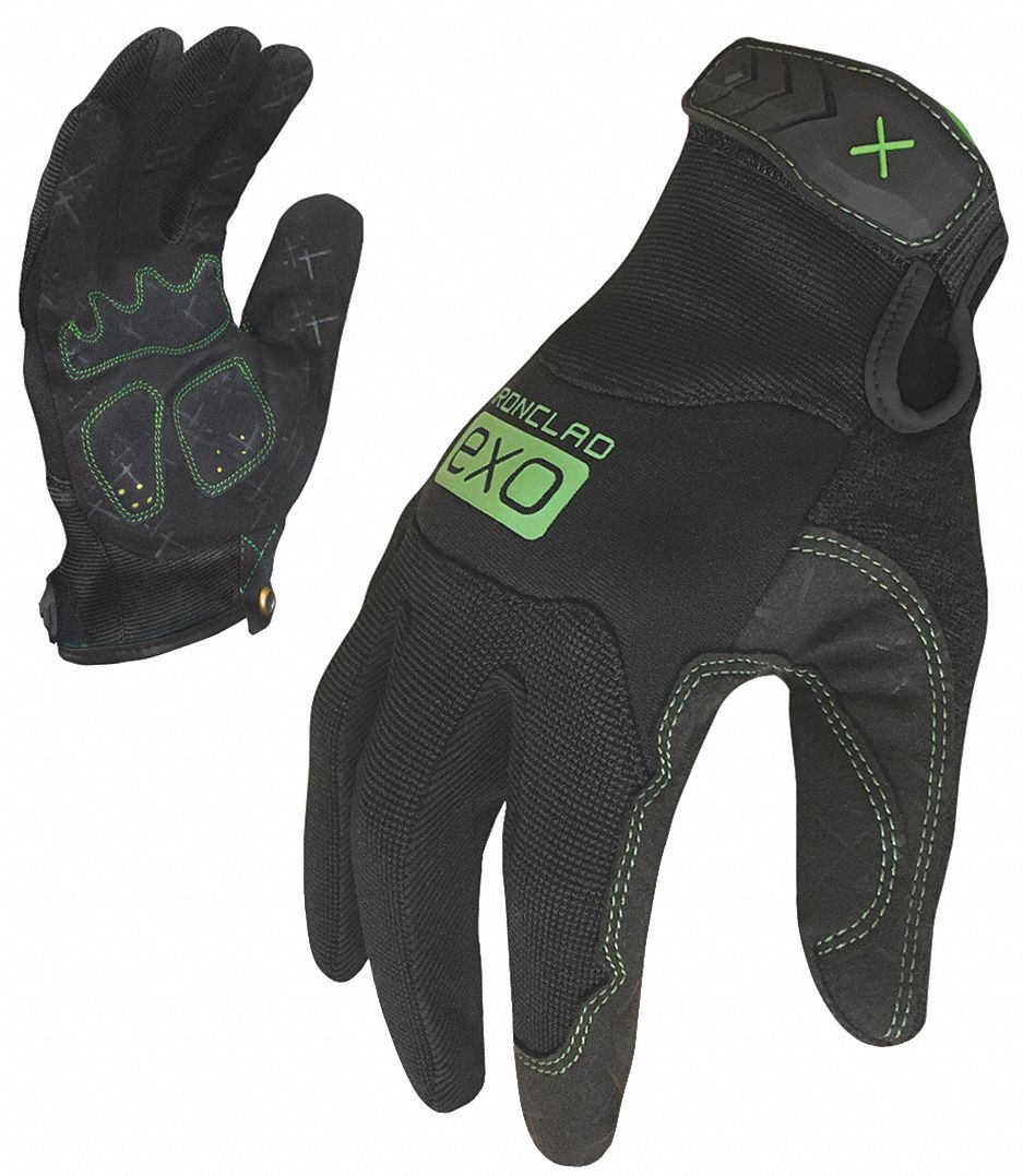 GLOVES, IMPACT RESIST, ANTI-ABR, FULL FINGER, XXL/10, BLK/GRN, SYNTH LEATHER/NEOPRENE/NYLON/FOAM/TPR