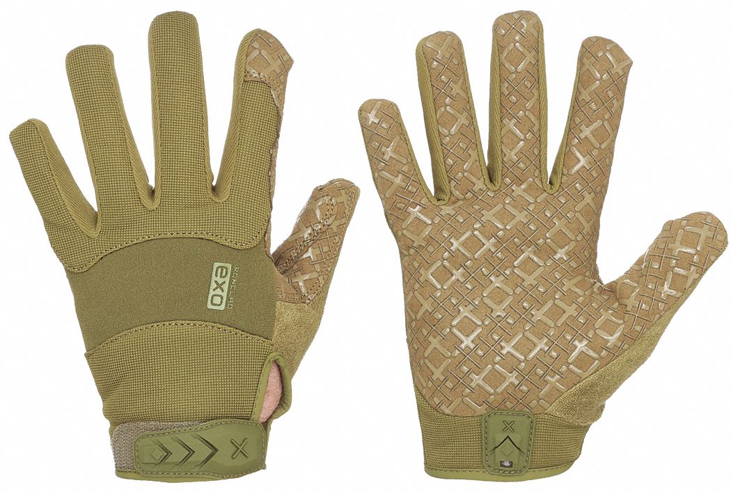Tactical Gloves: S, Green, Synthetic Suede, Hook-and-Loop, Breathable Back, 1 PR