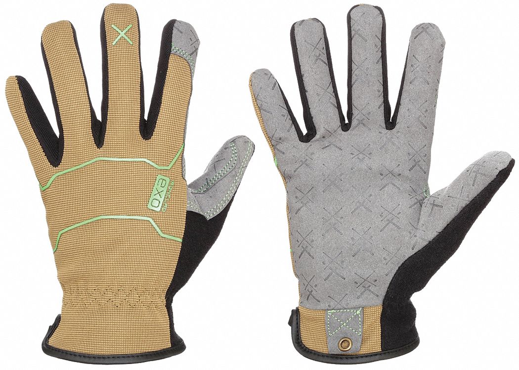 GANTS DE MÉCANICIEN,P(7),PLEIN DOIGT,CUIR SYNTHÉTIQUE,VERT/TAN