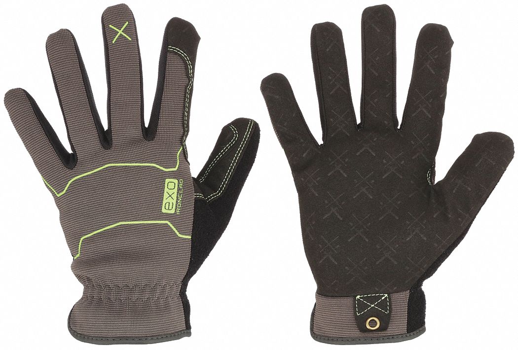 MECHANICS GLOVES, L (9), FULL FINGER, SYNTHETIC LEATHER, GREY