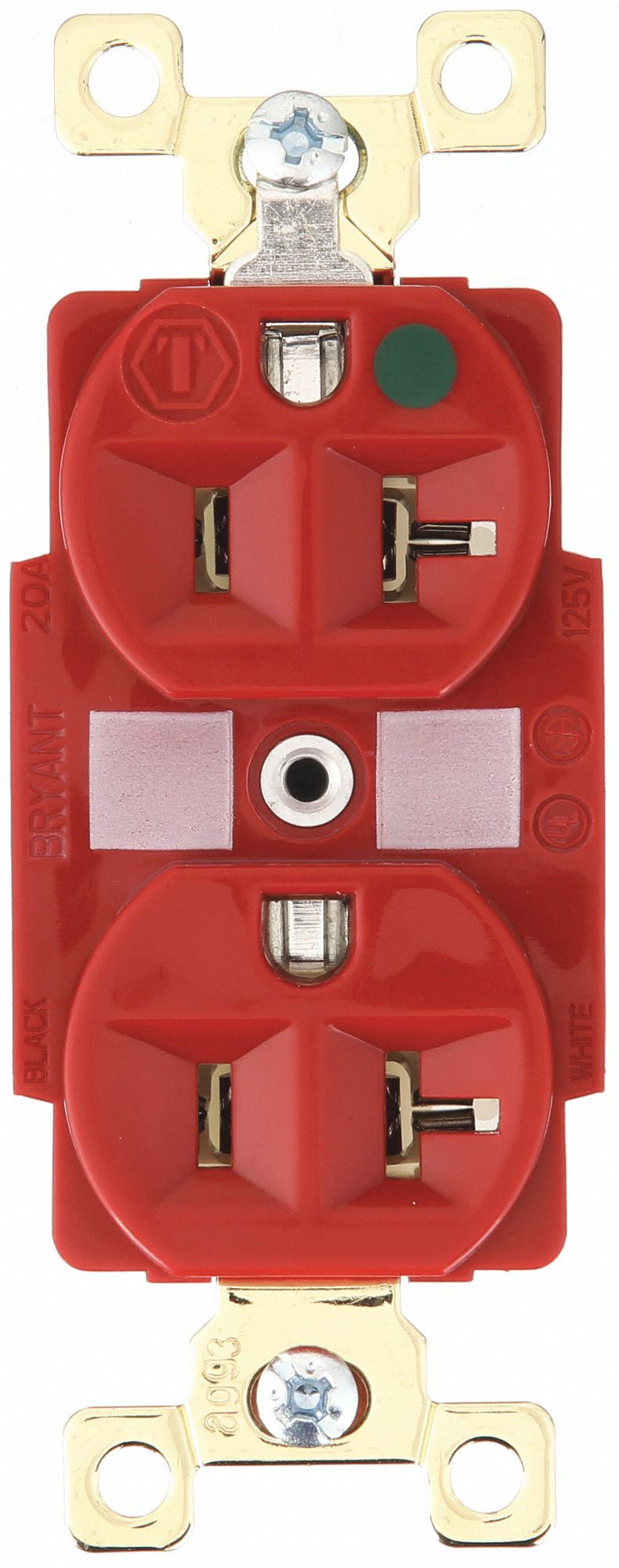 PRISE, DOUBLE, 2 PÔLES/3 FILS, COMPOSITE, CUIVRE, 125 V CA, 20 A, BORNES À VIS, 5-20R, 1 HP, 12 AWG, ROUGE