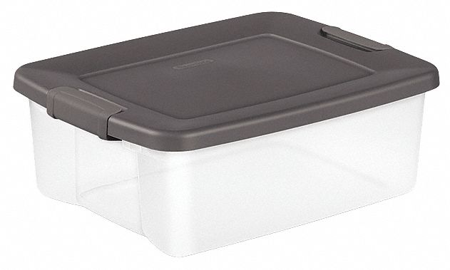 Storage Tote: 6.25 gal, 19 7/8 in x 15 1/2 in x 7 3/4 in, Clear Body, Gray Lid