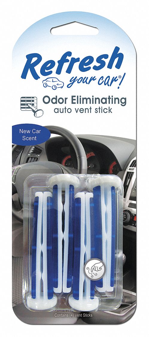 Air Freshener: Stick, New Car, Blue/White, 4 PK
