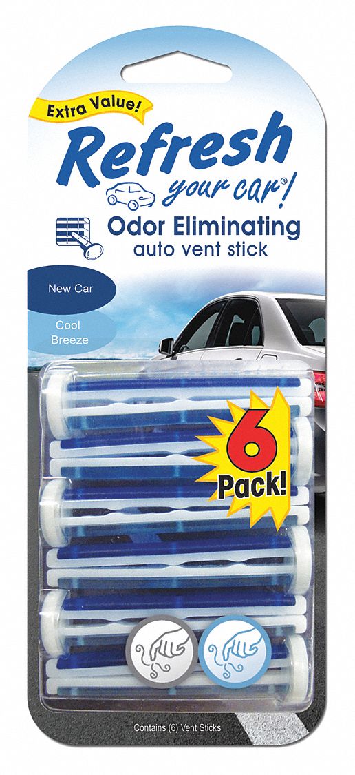 New Car/Cool Breeze Scented Air Freshener Stick, Blue/White, 6 PK